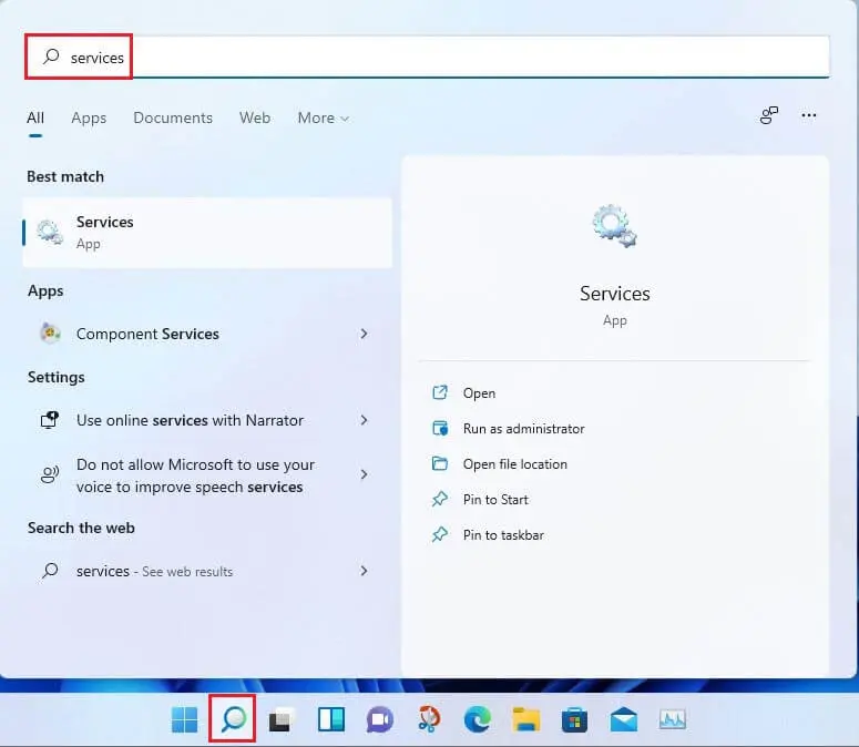 Windows search bar services