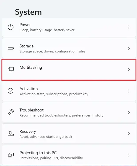 Windows settings multitasking