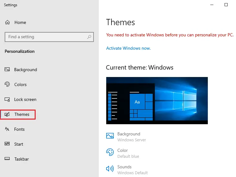 Windows settings themes