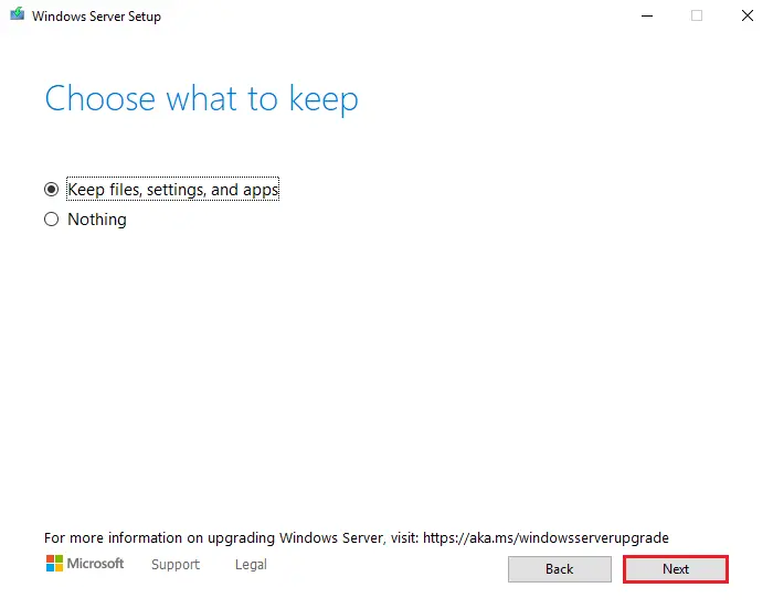 Windows setup choose what to keep