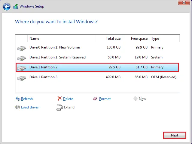 Windows setup partitions