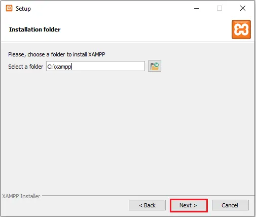 XAMPP installation location