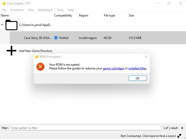 Your rom is encrypted Citra