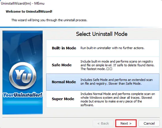 Your uninstaller uninstall mode