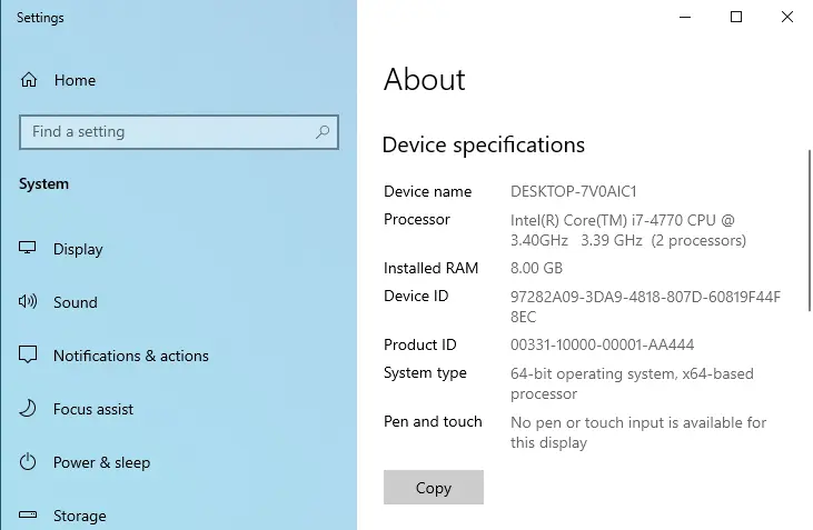 about device specifications