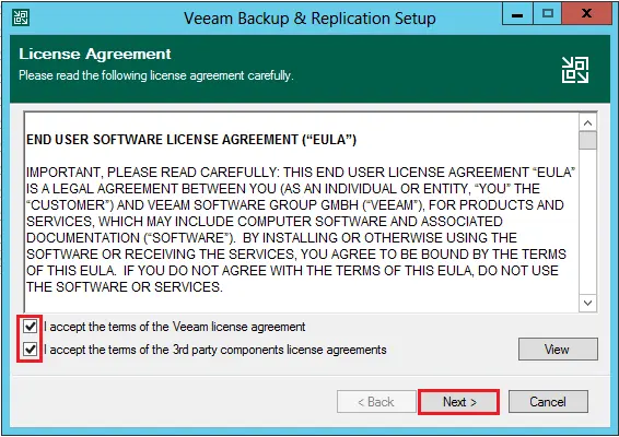 accept the veeam license