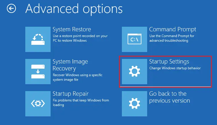 advanced settings startup