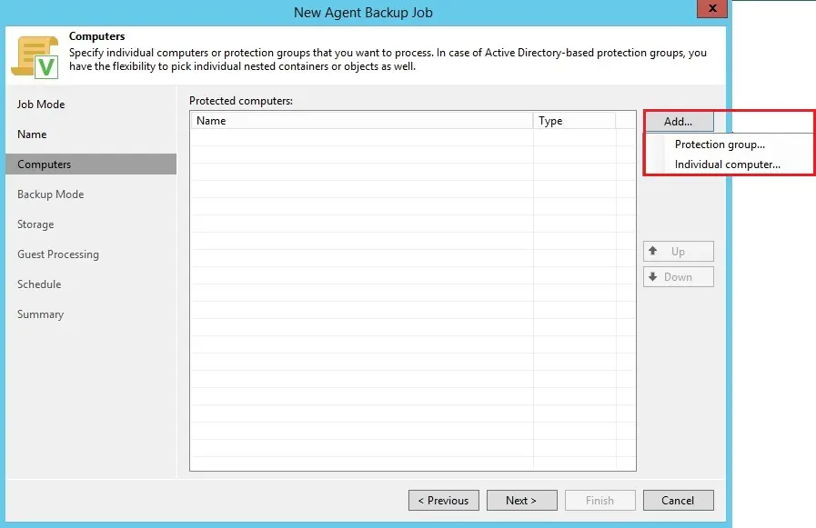 agent backup job computers veeam