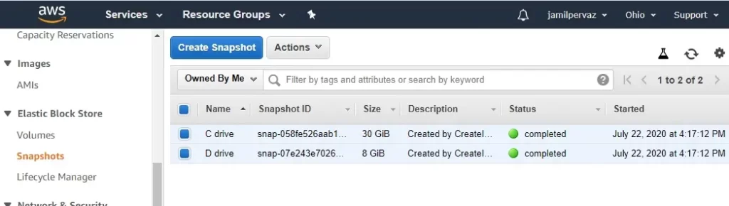 amazon aws create snapshot