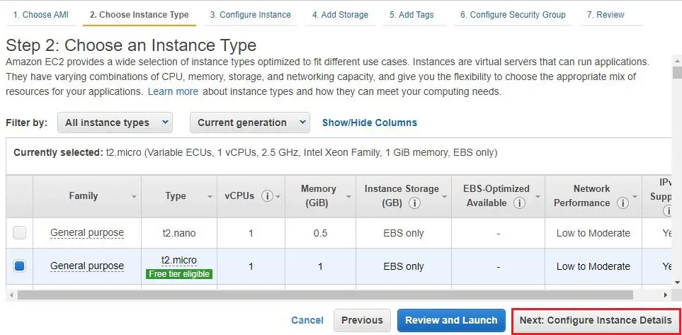 aws choose an instance type