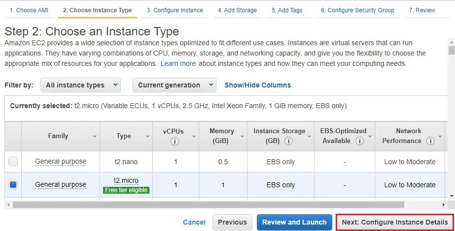 aws choose an instance type