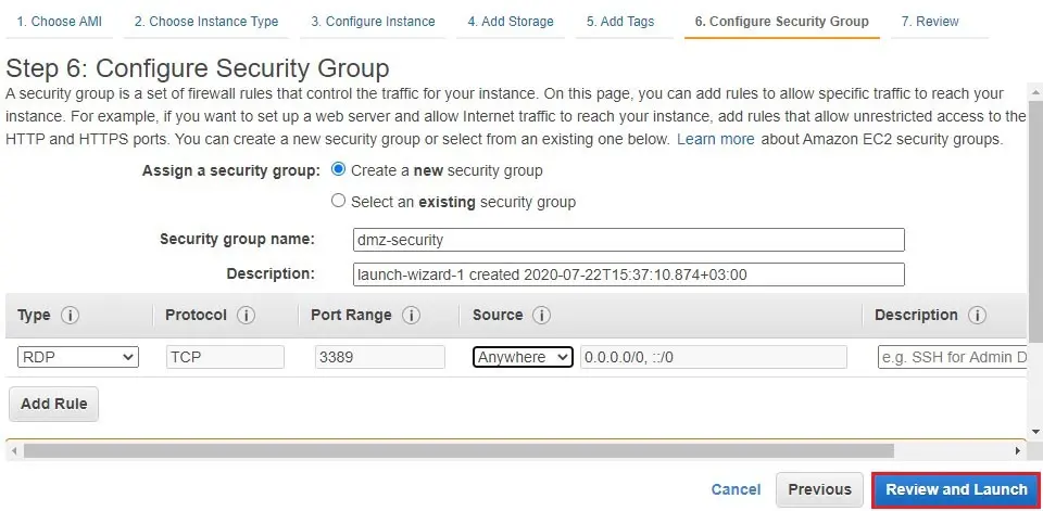 aws configure security group