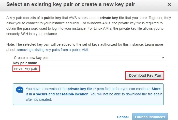 aws download key pair