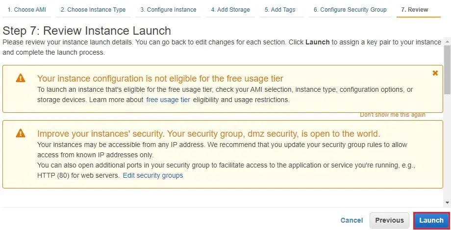 aws review instance launch