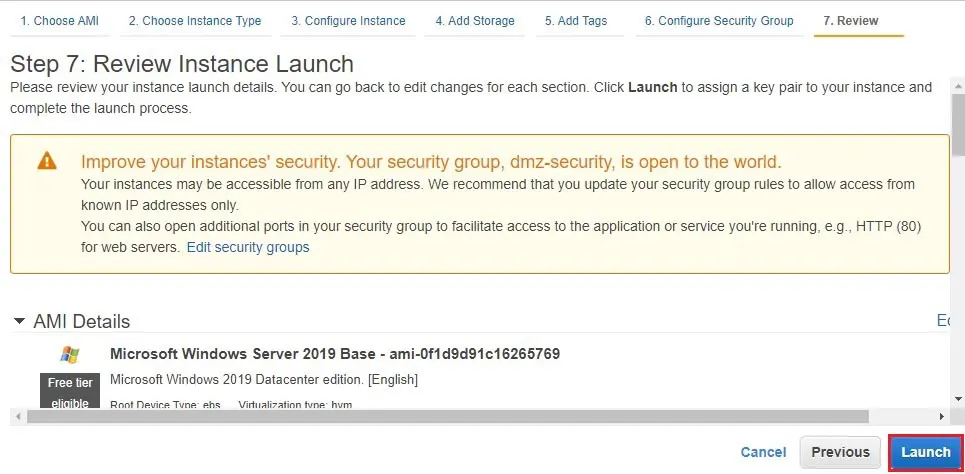 aws review instance launch