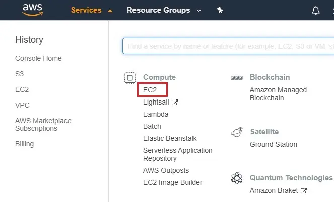 aws services tab