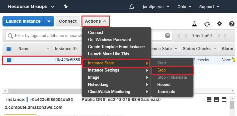 aws stop ec2 instance