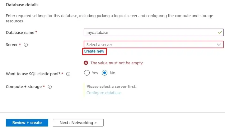 azure create sql database