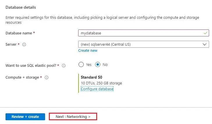 azure create sql database basic