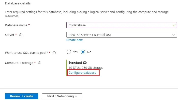 azure create sql database basic