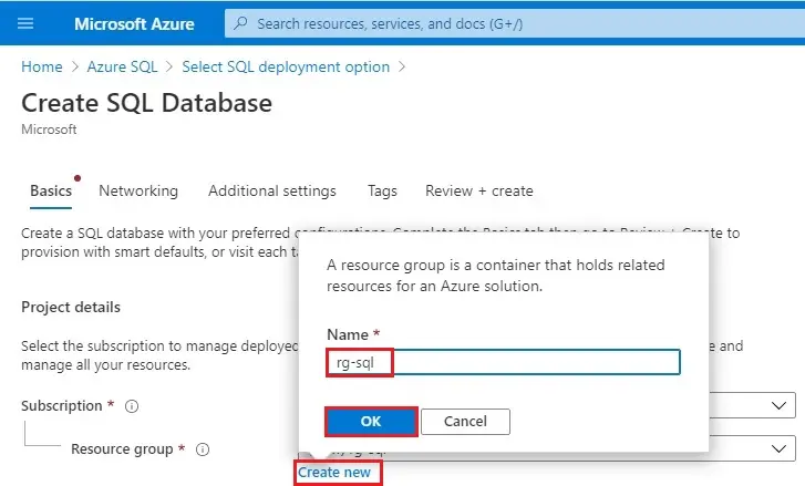 azure create sql database