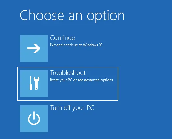 choose an option troubleshoot