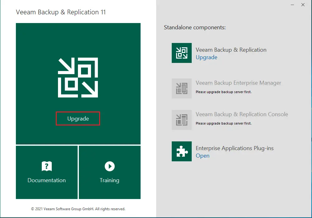 choose to upgrade veeam backup