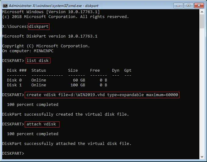 command promplt create vdisk