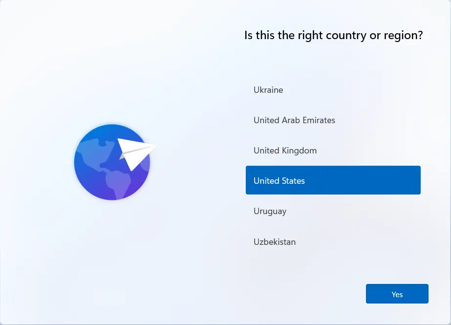 country or region windows 11