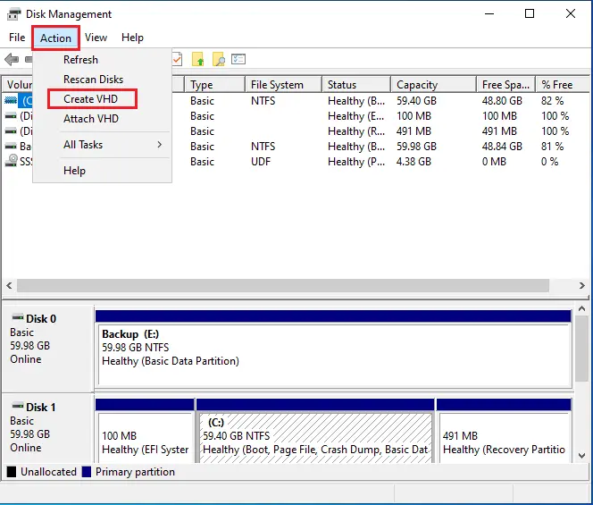 disk management create vhd