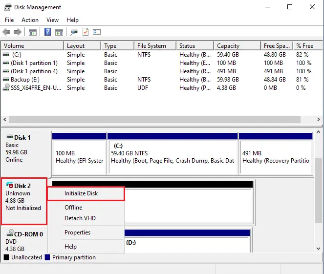 disk management initialize disk