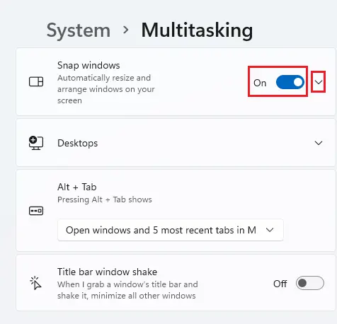 enable snap Windows