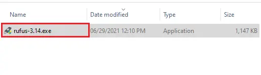 file explorer rufus.exe