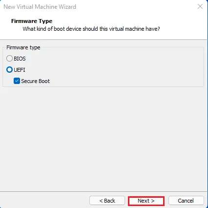 firmware type vmware workstation