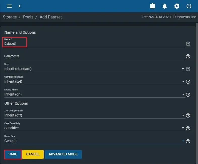 freenas add dataset