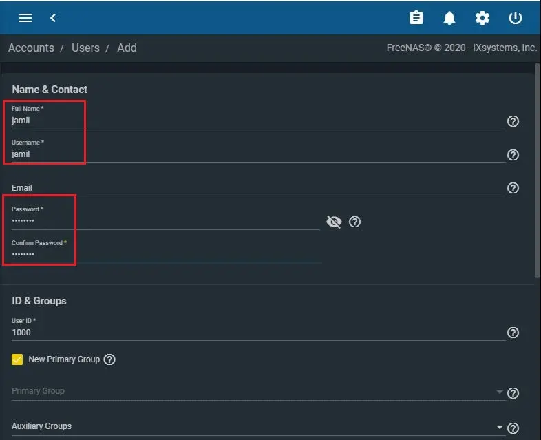 freenas create new users