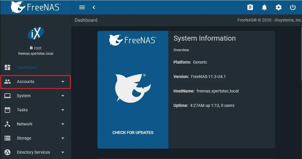 freenas dashboard