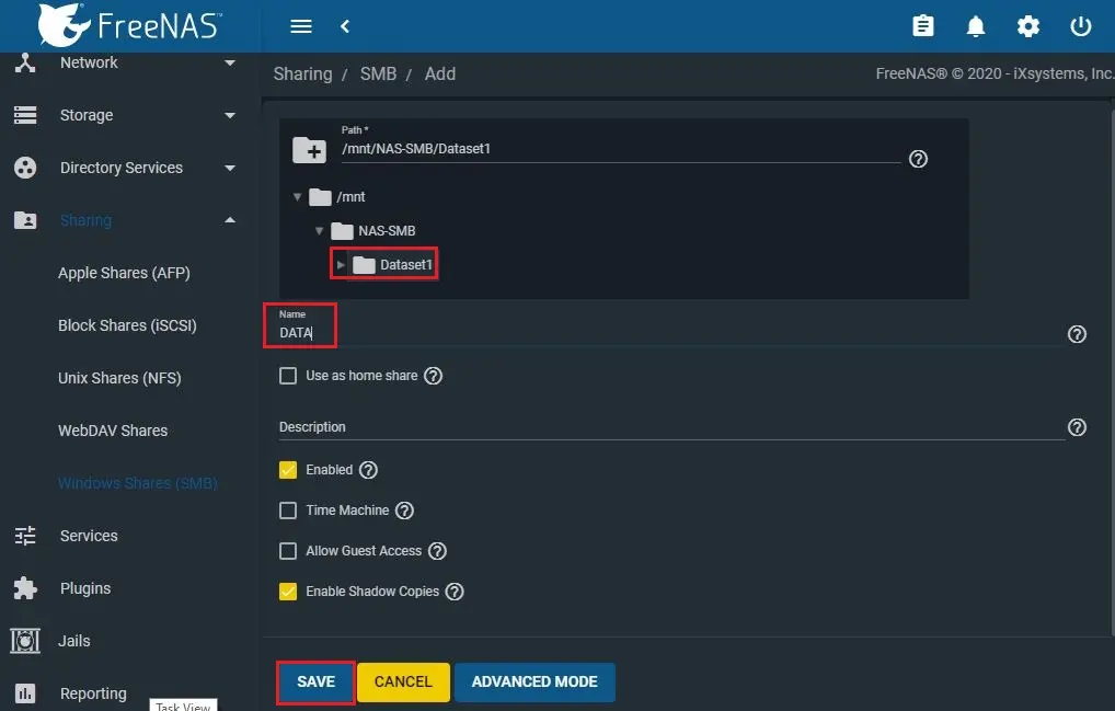 freenas windows shares (smb) path