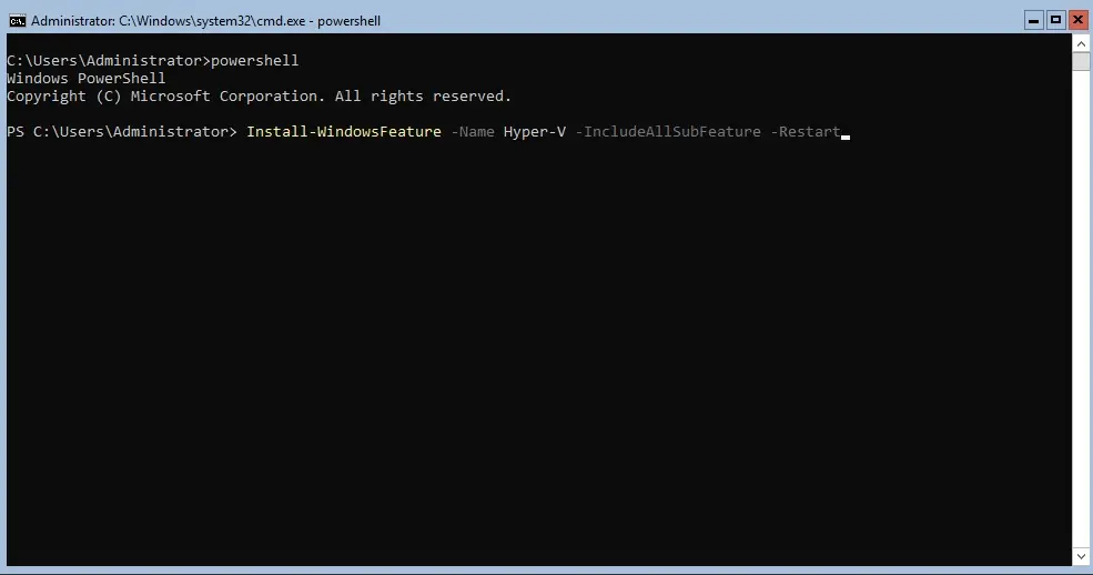 hyper-v core server powershell