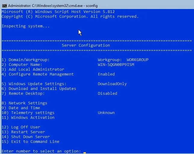 hyper-v core server sconfig