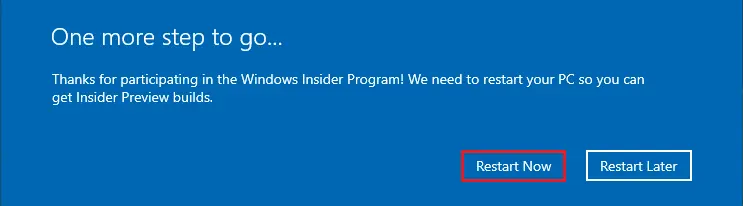 insider preview restart now