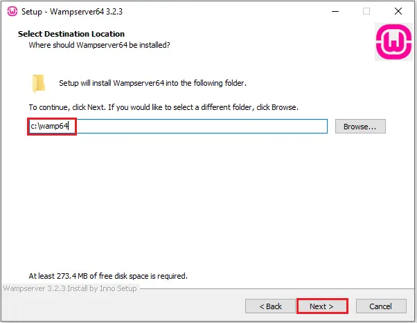 install wampserver destination location