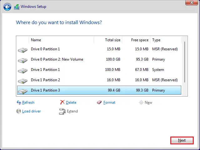 installing windows 11 partitions