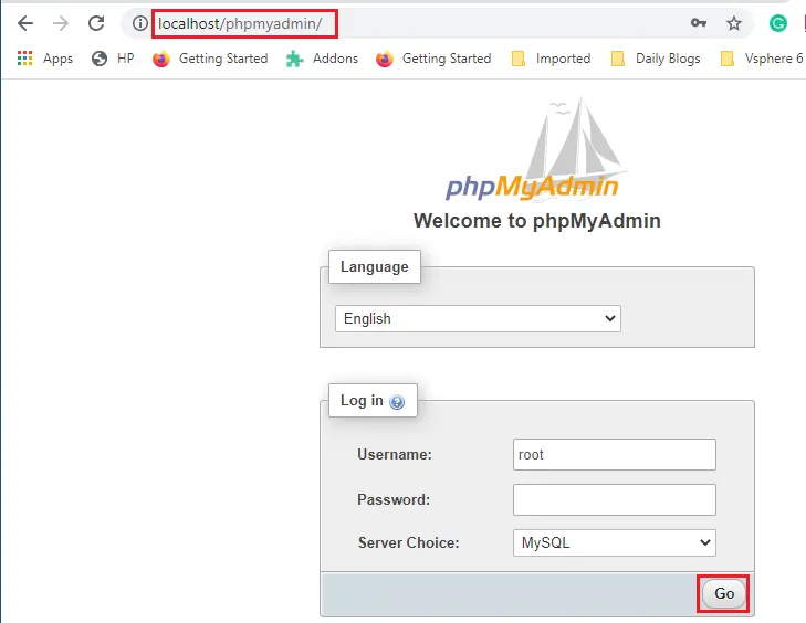 localhost phpmyadmin