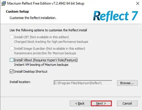 macrium reflect custom setup