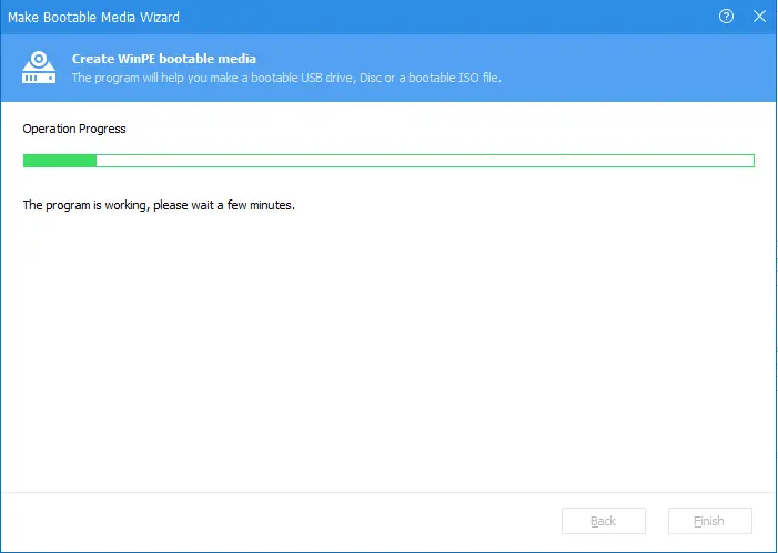 make bootable media operation progress