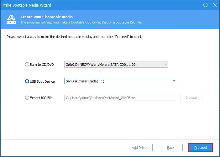 make bootable media proceed