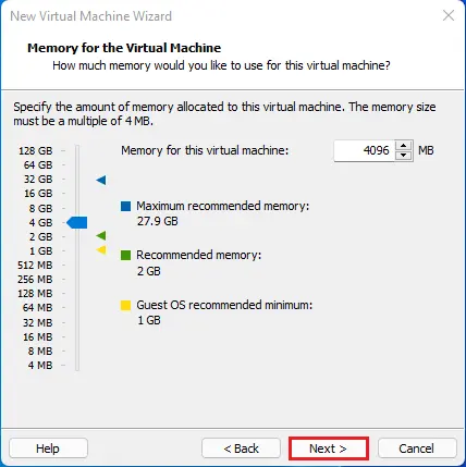 memory for the virtual machine