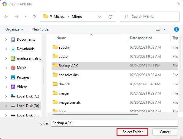 memu export apk file path