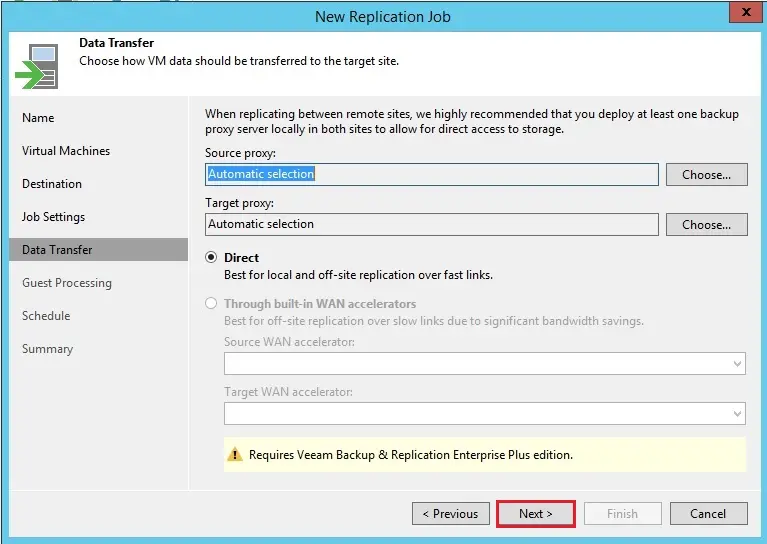 new replication job data transfer